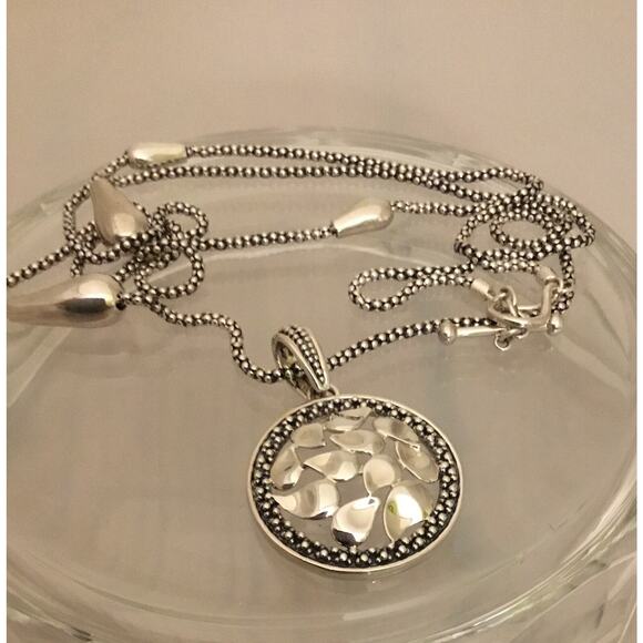 Michael Dawkins Sterling Pebble Design Round Pendant w/Station Necklace 25.5g - Picture 1 of 6